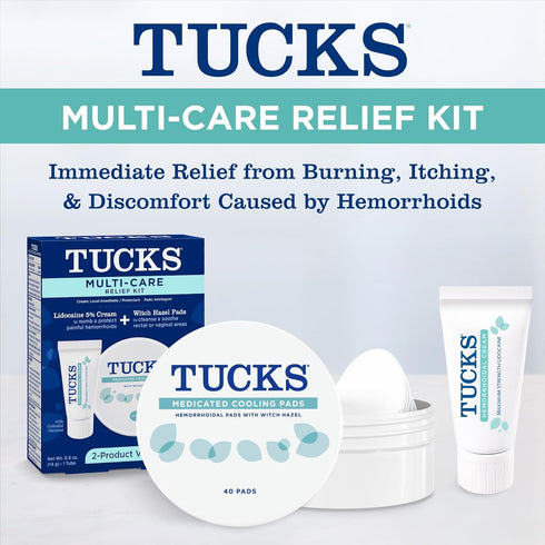 Tucks Multi-Care Relief Kit – 40 Count Witch Hazel Pads & 0.5 oz. Lidocaine Cream - Protects from Irritation, Hemorrhoid Treatment Medicated Pads ...