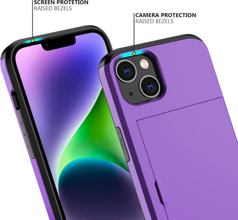 Nvollnoe for iPhone 14 Case with Card Holder Heavy Duty Protective Dual Layer Shockproof Hidden Card Slot Slim Wallet Case for iPhone 14 for Women...