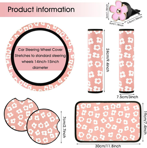 Frienda 10 Pcs Flowers Vintage Groovy Car Accessories Set Floral Steering Wheel Cover Flowers Car Air Vent Clips Center Console Armrest Cushion Ca...