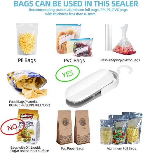 Mini Bag Sealer Heat Seal, 2 in 1 Sealer and Cutter Portable Mini Sealing Household Machine with Detachable Hook for Plastic Bags...