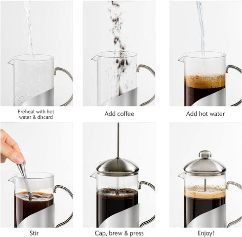 OVENTE 20 Ounce French Press Coffee Maker and Tea Infuser with 4 Level Stainless Steel Filter System, Borosilicate Heat Resistant Glass Carafe wit...