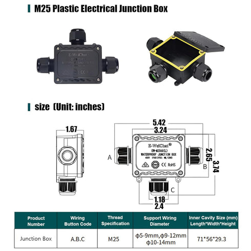 IP68 Waterproof Junction Box Outdoor, 3 Way Underground Electrical Junction Box, Plastic Electrical Box with Terminal Block, Suitable for LED Land...