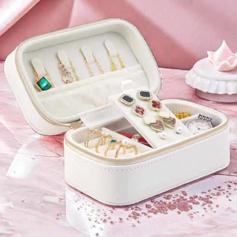 Small Jewelry Travel Case for Women & Girls Mini Leather Jewelry Box Is Portable Jewelry Case Travel For Fine Jewelry, White Travel Jewelry Case O...