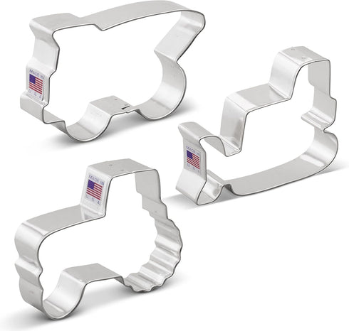 Construction Cookie Cutters 3-Pc. Set Made in USA by Ann Clark, Bulldozer, Dump Truck, Tractor...