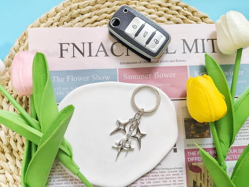Meefisher Cute Star Moon Keychain Aesthetic Accessories Stainless Steel Key Ring Purse Handbag Backpack Bag Charms Car Holder...
