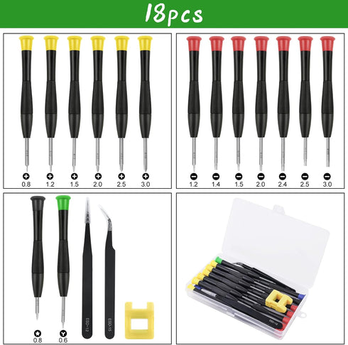 Mini Precision Screwdriver Set, 18PCS Small Magnetic Screwdriver with Tweezers & Magnetizer Flathead Phillips Pentalobe Torx Star Screwdriver Kit ...