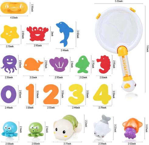Bath Toys for Kids Ages 1-3 - Mold Free Baby Pool Toys for Toddlers with 2-in-1 Fishing Net Water Spraying Floating Animals and Foam Toy, Wind up ...