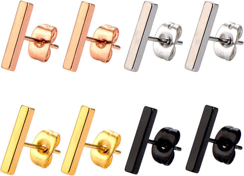 4 Pairs Stud Earrings Stainless Steel Line Stick Stud Earring Rectangle Bar Stud for Men and Women, 4 Colors...