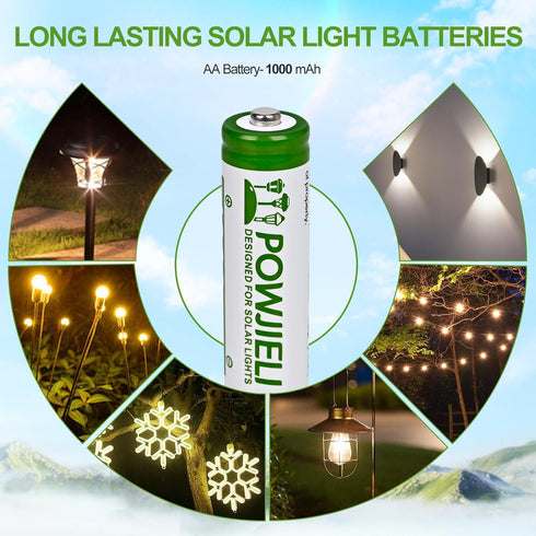 Ni-MH Rechargeable AA Batteries,1.2V 1000mAh High Capacity Pre-Charged Double A Solar Battery for Garden Landscaping Solar Lights, String Lights, ...