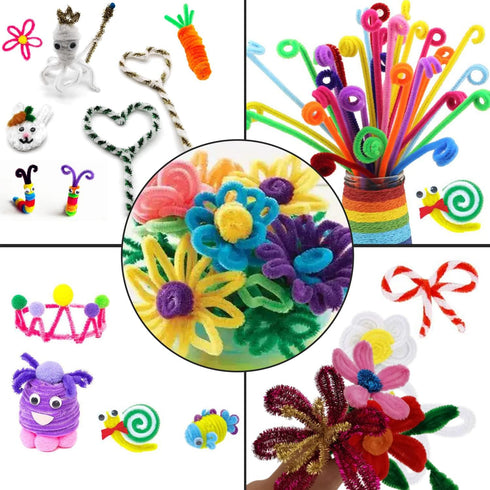 Cldamecy 100 Pcs Black & 100 Pcs White Pipe Cleaners Set with 20 pcs Googly Eyes,Chenille Stems Pipe Cleaners Supplies for Kids DIY Craft Projects...