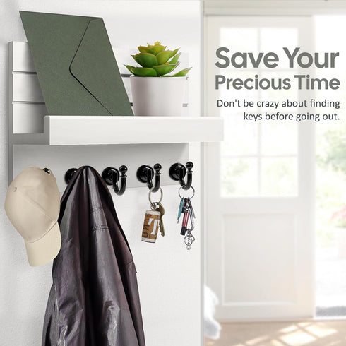 Key Holder for Wall: Easy Installation Mail Organizer Wall Mount Hanging Key Rack for Kitchen and Entryway Decor with 5 Sturdy Key Hooks (White)...