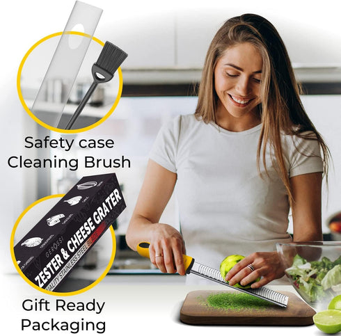 Stainless Steel Cheese and Citrus Zester Grater w/Extra Sharp Blade - Perfect for Lemons, Parmesan, Garlic, Chocolate - Spice Up any Kitchen Dish ...
