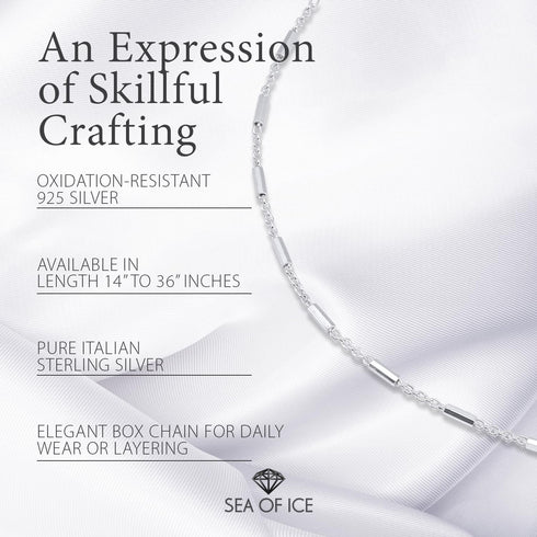 SEA OF ICE Sterling Silver 1mm Diamond-Cut Bar Station Rolo Chain Necklace For Women, Size 14" - 36" Italy...