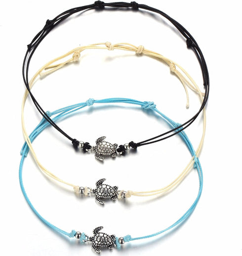 Pingyongchang Boho Beach Sea Turtles Rope String Bracelets Anklets Family Handmade Adjustable Turtle String Bracelet for Women Best Friend Jewelry...