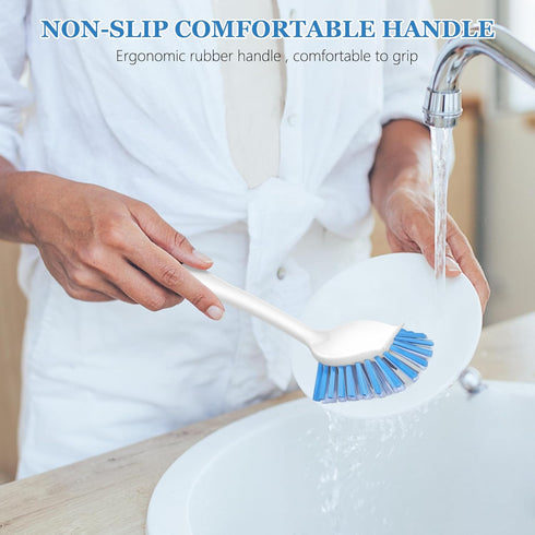 SetSail Dish Brush with Handle, 2 Pack Stiff Bristles Dish Scrubber with Built-in Scraper Dish Scrub Brushes for Cleaning Dishes, Pots and Pans, K...
