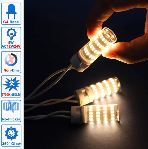 G4 T3 LED Landscape Bulbs 5W 12~24V, G4 40W 35W Halogen Equivalent,2700k Soft Warm White,Low Voltage G4 JC Bi-Pin Light Bulbs for Outdoor Deck Sta...