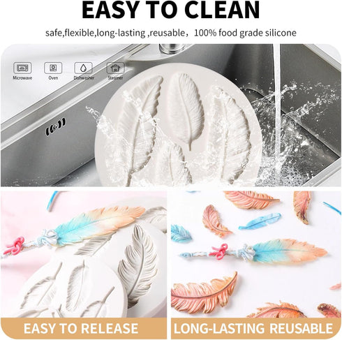 3D Feather Shape Silicone Cake Mold Chocolate Soap DIY Mold Baking-Small 3.4"...