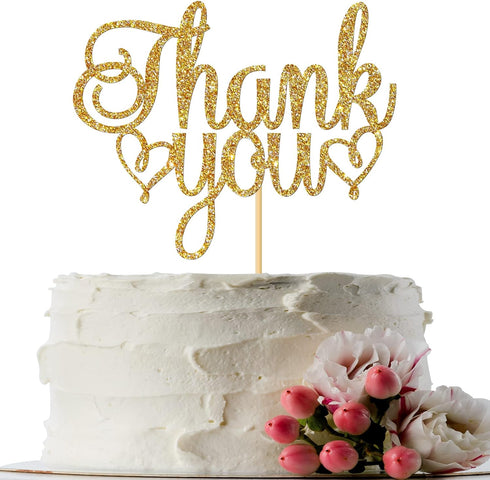 Thank You Cake Topper, Gold Glitter Engaged, Wedding, Bridal Shower, Thanksgiving Day Party Decorations...