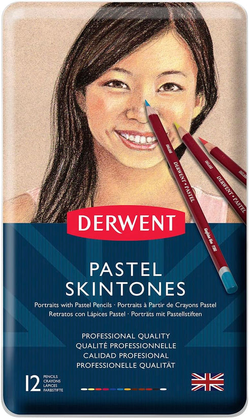 Derwent Pastel Pencils, Skintone, 4mm Core, Metal Tin, 12 Count (2300563)...