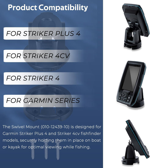 Secure Tilt/Swivel Mount for Garmin Striker 4/Plus 4/4Cv, Kayaking, Ice Fishing, Boating and Stand-Up Paddle Board Accessories, 010-12439-10, Blac...