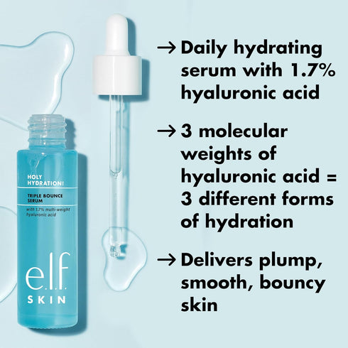 e.l.f. SKIN Holy Hydration! Triple Bounce Serum, 1.7% Hyaluronic Acid Serum For Plump, Bouncy Skin, Great For Hydrating Dry Skin...