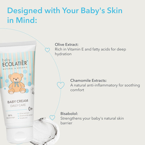 Moisturizing & Nourishing Baby Cream - 98% natural ingredients - Olive & Chamomile Extracts with Bisabolol, Vegan Baby Moisturizer - Hydrates, and...