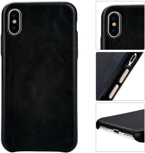 TOOVREN for iPhone X Leather Case Protective Ultra Thin Vintage Anti-Slip Grip Shell Hard Back Cover for iPhone X /10 5.8'' Black...