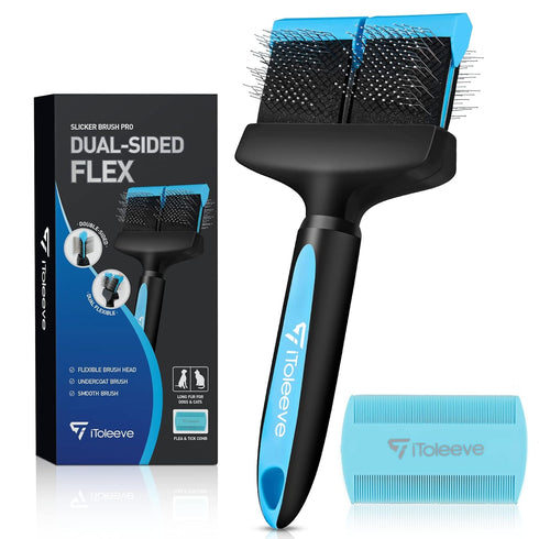 Dual Flex Slicker Brush Dog Brush, Gentle Grooming Tool for Sensitive Dogs & Cats - Ideal for Long Hair, Removes Undercoat, Tangles, and Knots...
