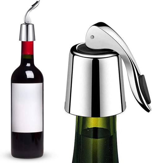 Wine Stopper Bottle Champagne Saver – Elegant Stainless Steel and Silicone Wine Saver Seals Out Air and Prevents Spills – Reusable, Expandable Bot...