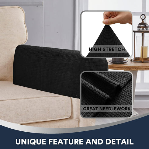 Stretch Sofa Arm Covers Spandex Jacquard Anti-Slip Couch Armrest Protector for Sofa Couch Chair Recliner, Set of 2, Black...