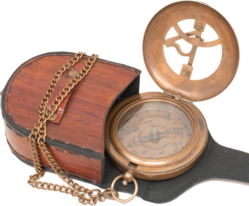Antique Vintage Sundial Compass - Unique Gift for Men, Handcrafted Brass Pocket Sun Dial, Steampunk Bronze Anniversary Compass Gift, Religious Com...