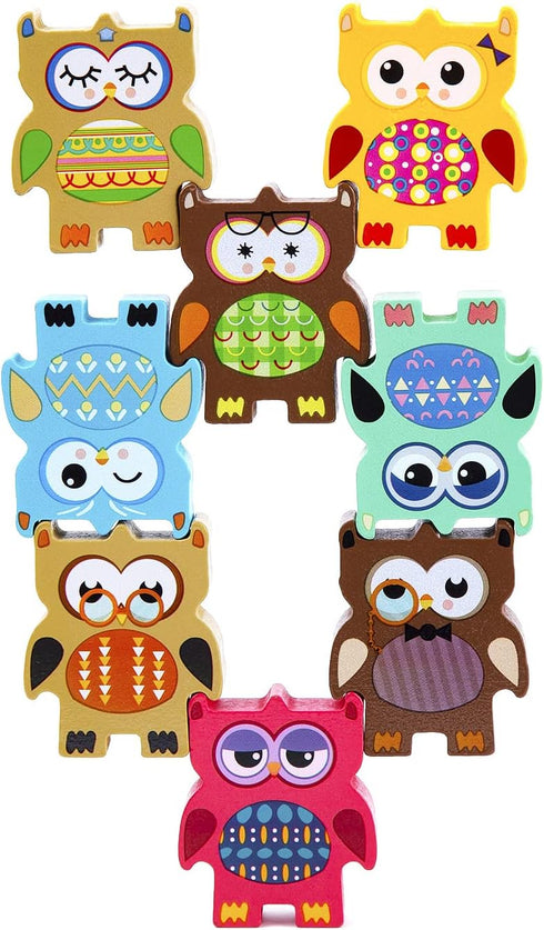 Berry President Stacking toys, Owls Wooden Balancing Toy, Colorful Building Blocks Acrobatics Toy Set, Montessori Early Educational Game Toy for T...