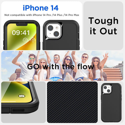 AICase for iPhone 14 Case(6.1") with Glass Screen Protector,Heavy Duty Drop Protection Full Body Rugged Shockproof/Dust Proof Military Protective ...