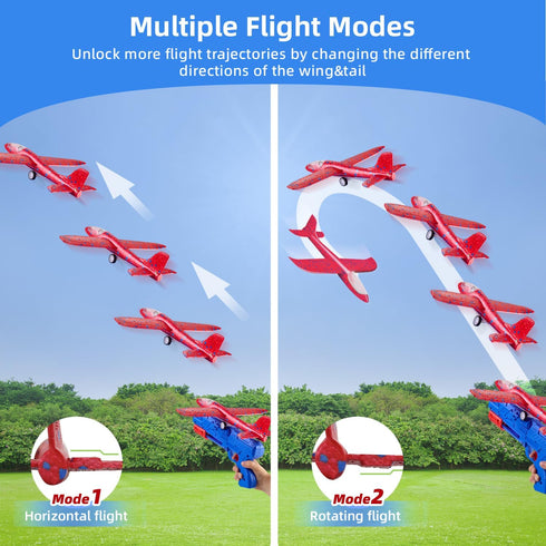 Toy Airplane, 3 Pack Airplane Launcher Toys 2 Flight Mode Glider Plane Outdoor Toys for Kids Ages 3 4 5 6 7 8 9 10 11 12 Year Old Boys & Girls Bir...