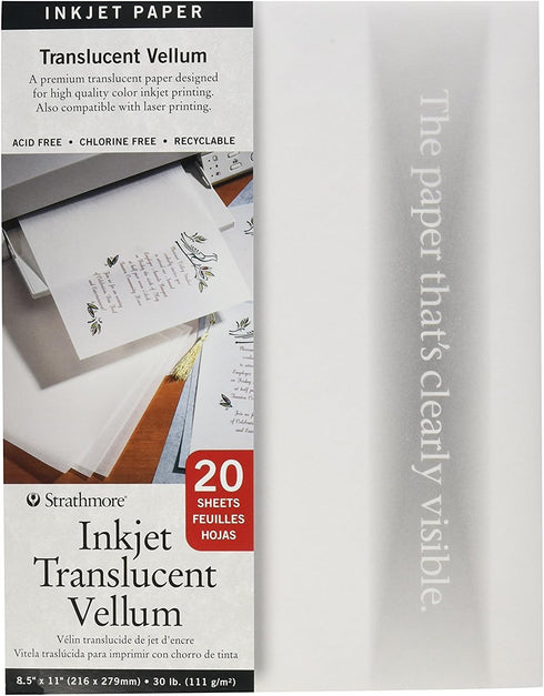 Strathmore 59-803 Printable Vellum 20Sheet Translucent, 8.5 x 11, Multicolor...