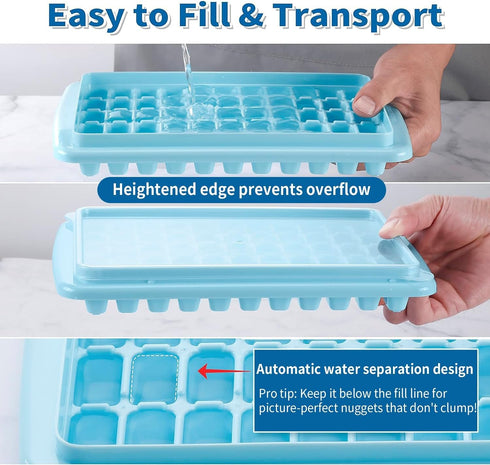 ARTLEO Ice Cube Tray with Lid and Bin for Freezer, Easy Release 55 Trapezium Ice Cube Tray with Cover, Storage Container, Scoop, Flexible Durable ...