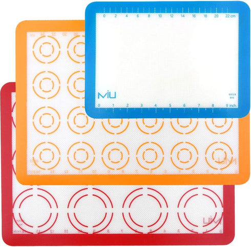 MIU Macaroon Silicone Baking Mat, Non-Stick Cookie Baking Mat, 2 Half Sheets and 1 Quarter Sheet, Perfect Baking Pad Cookie Kit for Macarons, Cake...