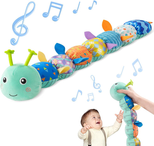 Baby Toys Musical Caterpillar, Stuffed Animal Activity Soft Toys with Teether,Multi-Sensory Crinkle, Rattle and Textures, for Tummy Time Baby Toys...