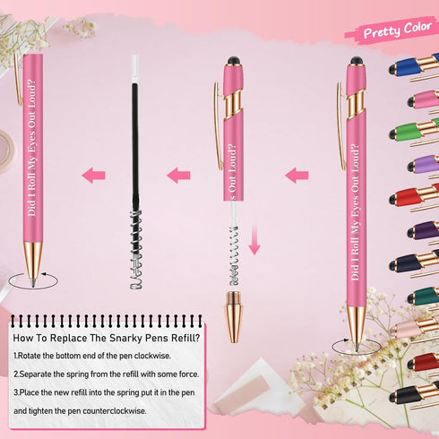 Snarky Funny Office Pens,12 Pcs Negative Sarcastic Hilarious Quotes Work Ballpoint Pens with Stylus Tip for Colleague Co-workers Gift Black Ink (S...