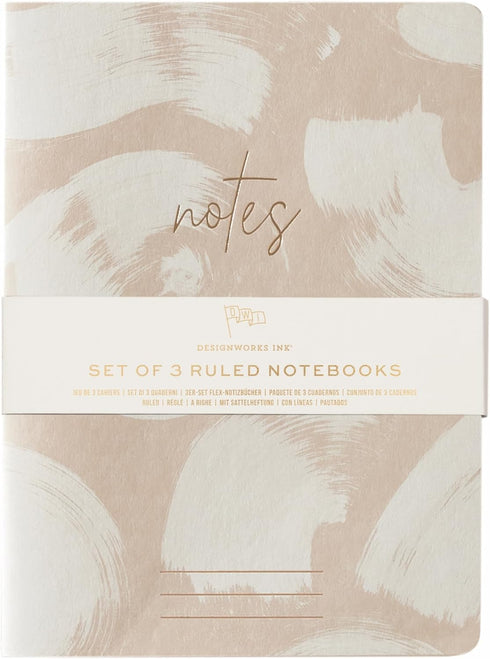 DesignWorks Ink Set Of 3 Coordinate Saddle Stitched Flex Notebooks, 6" X 8", Naturals...