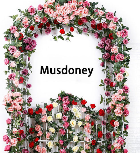 Musdoney 4Pcs 32.2 FT Fake Rose Vine Flowers Plants Artificial Flower Garland Hanging Rose Ivy Home Hotel Office Wedding Party Garden Craft Art De...