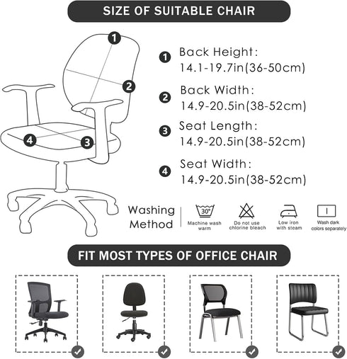 FORCHEER Split Office Chair Cover Waterproof PU Elastic Covers 2 Piece for Desk Computer Chair Slipcover Stretchable-Black...