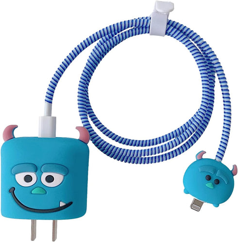 ZOSTLAND Cute Cartoon Blue Monster DIY Protector Data Cable 18W 20W USB Charger Line Earphone Wire Saver Organizer Compatible with iPhone 11 12 13...