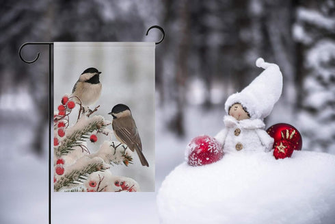 ALAZA Double Sided White Black Tow Cute Chickadees in Winter Snow Polyester Garden Flag Banner 12 x 18 Inch for Outdoor Home Garden Flower Pot Dec...