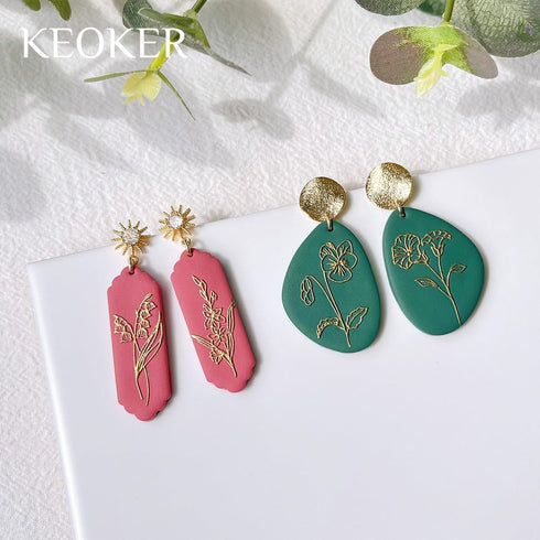 Keoker Polymer Clay Texture Sheets, Birth Month Flower Clay Texture Mat for Making Earrings Jewerly, Polymer Clay Earrings Tools, Floral Clay Text...