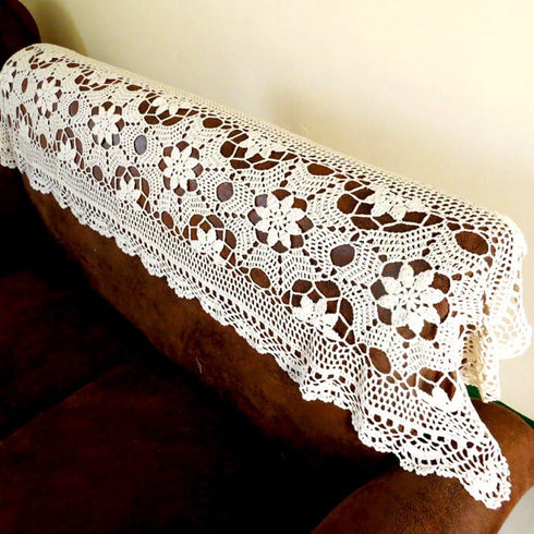 KEPSWET Cotton Floral Oval Handmade Crochet Lace Table Runner Beige (12x60 inch)...