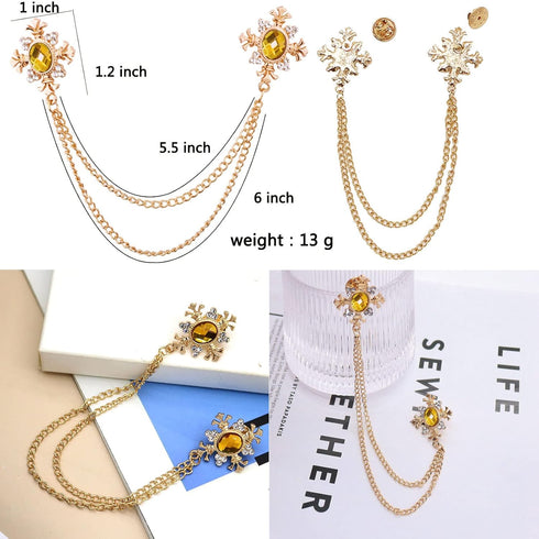 Elegant Cross With Hanging Chain Brooch Gold Silver Plated Oval Crystal Rhinestone Corsage Tassel Chain Suit Jacket Brooch Pin for Men Husband Gif...