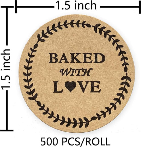 Baked with Love Stickers,Homemade/Handmade with Love Baking Labels for Bakeries,Weddings,Baby Showers (Brown, 1.5)...