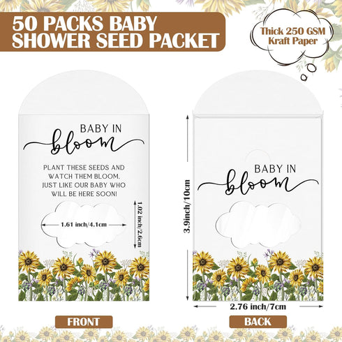 Fumete 50 Pcs Baby Shower Party Favor Baby Shower Seed Packet Baby in Bloom Kraft Bags with Window Seed Envelopes Resealable Seed Organizer Storag...