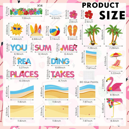 40 Pcs Summer Bulletin Board Decorations Set Hawaiian Tropical Flamingo Palm Beach Paper Cutouts Summer Flamingo Classroom Bulletin Board for Clas...